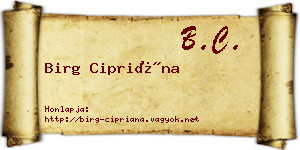 Birg Cipriána névjegykártya